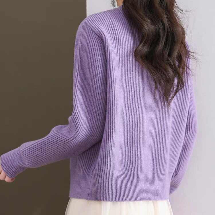 OC251: Áo khoác cardigan nữ dệt kim cổ tròn nữ thanh lịch