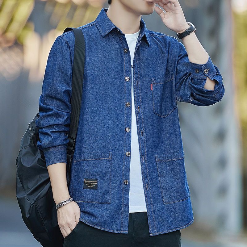OE346: Áo khoác nam cao cấp sơ mi denim mới áo sơ mi dài tay