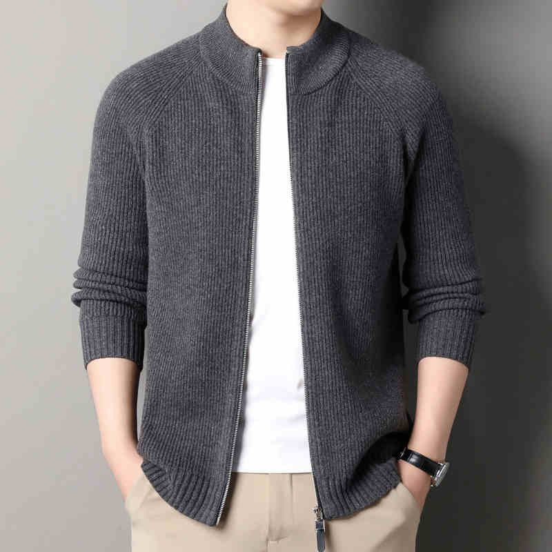 OC447: Áo Raglan len cardigan nam xuân thu cổ đứng màu trơn phong cách Hàn Quốc