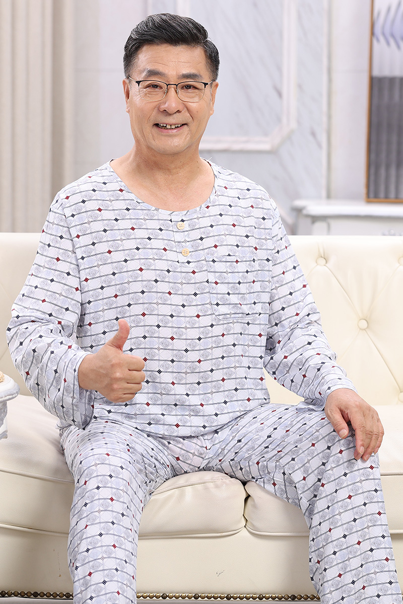 OE493: Bộ đồ ngủ lụa cotton mùa hè cho người trung niên