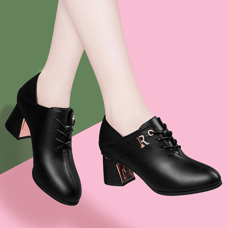 OE352: giày cao gót nữ giày da nữ giày cao gót ren gót trung