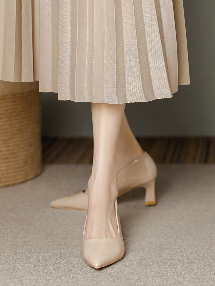 OC775: Giày cao gót mũi nhọn màu nude dành cho nữ miệng nông 7cm