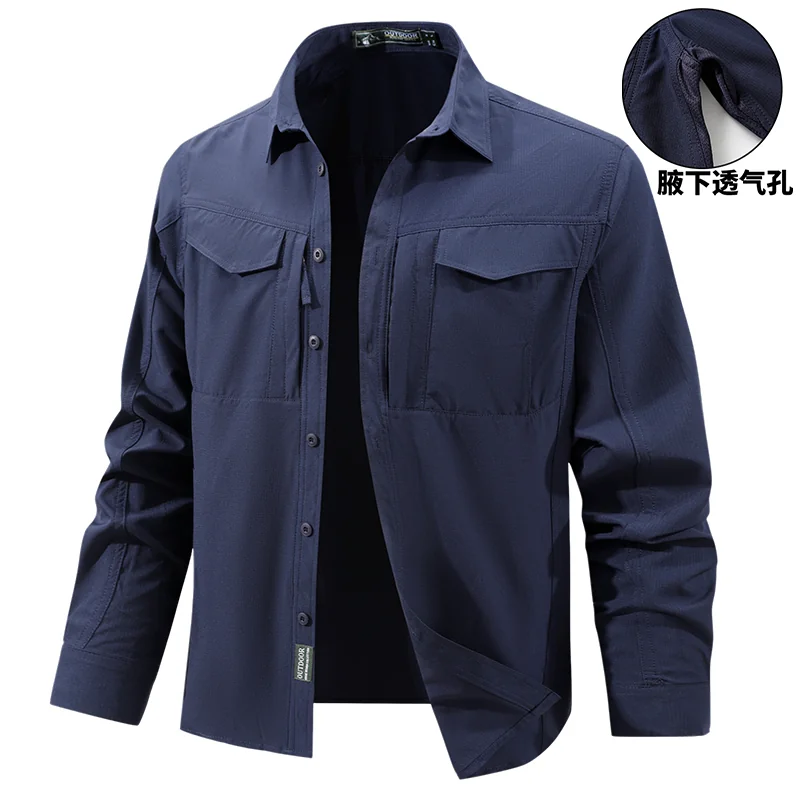 OH160: Áo sơ mi công sở dài tay nam, nhanh khô, thoáng khí, nhiều túi, dáng rộng, cỡ lớn