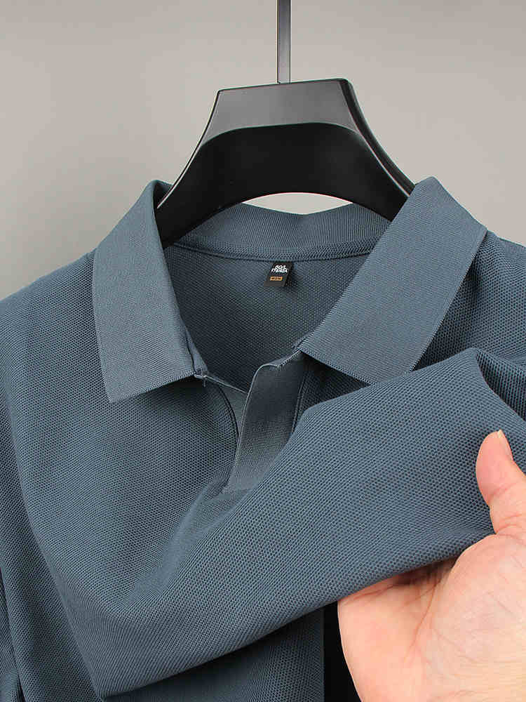 C147: áo thun polo nam tay ngắn bằng vải cotton có cổ màu trơn ATN