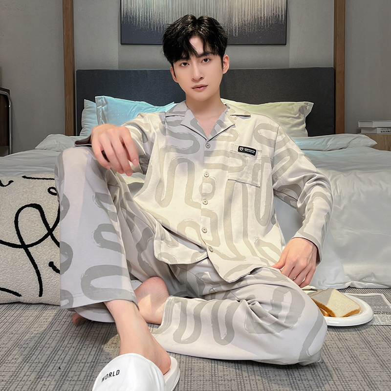 OE490: Bộ đồ ngủ nam SPNN mùa hè lưới phong cách tay ngắn cotton