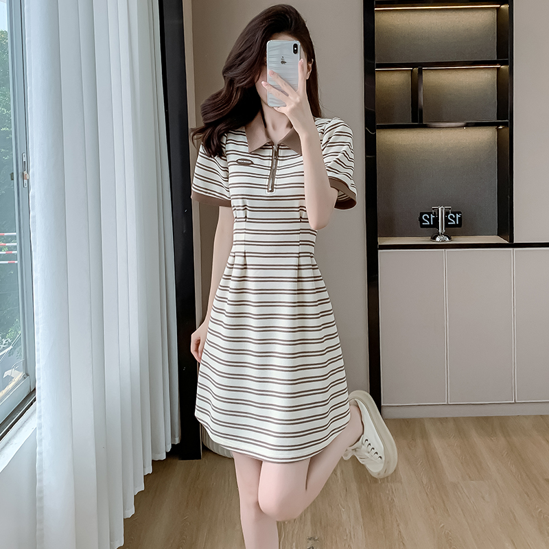 OD060: đầm kẻ sọc cổ polo trẻ trung