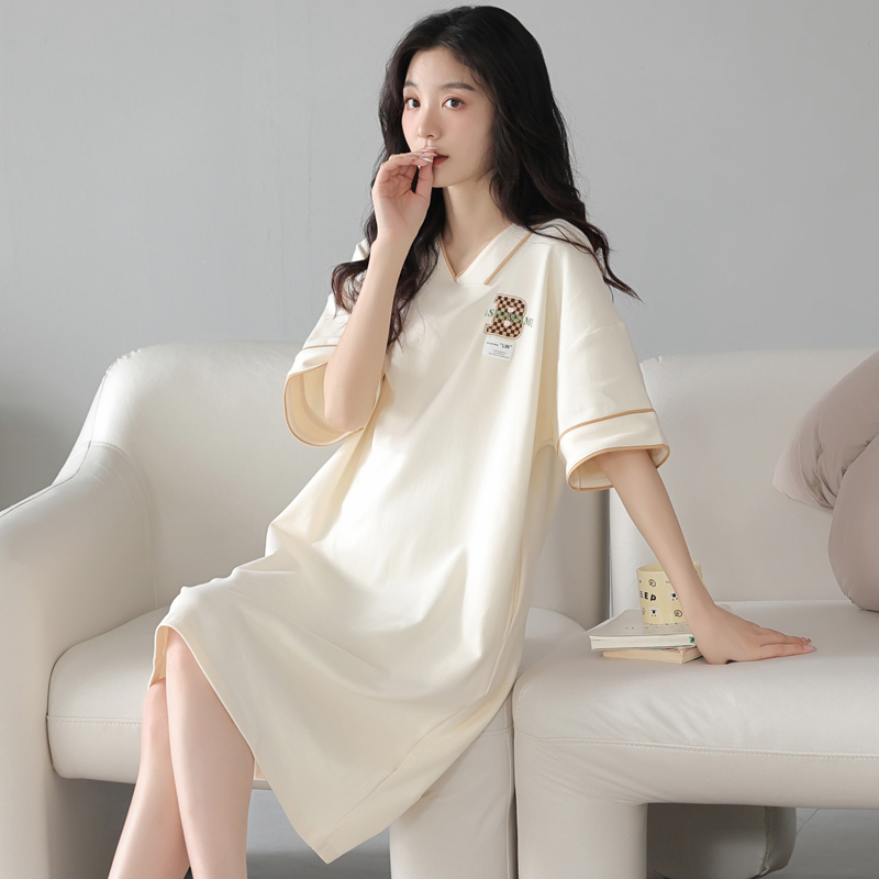 OE525: váy ngủ mới cho nữ SPNN mùa hè cotton ngắn tay