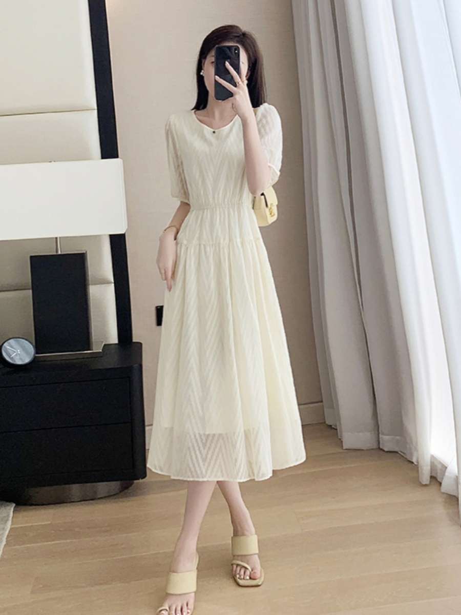 OD565: Váy trắng ngắn tay Váy chữ A kiểu Pháp nhẹ nhàng