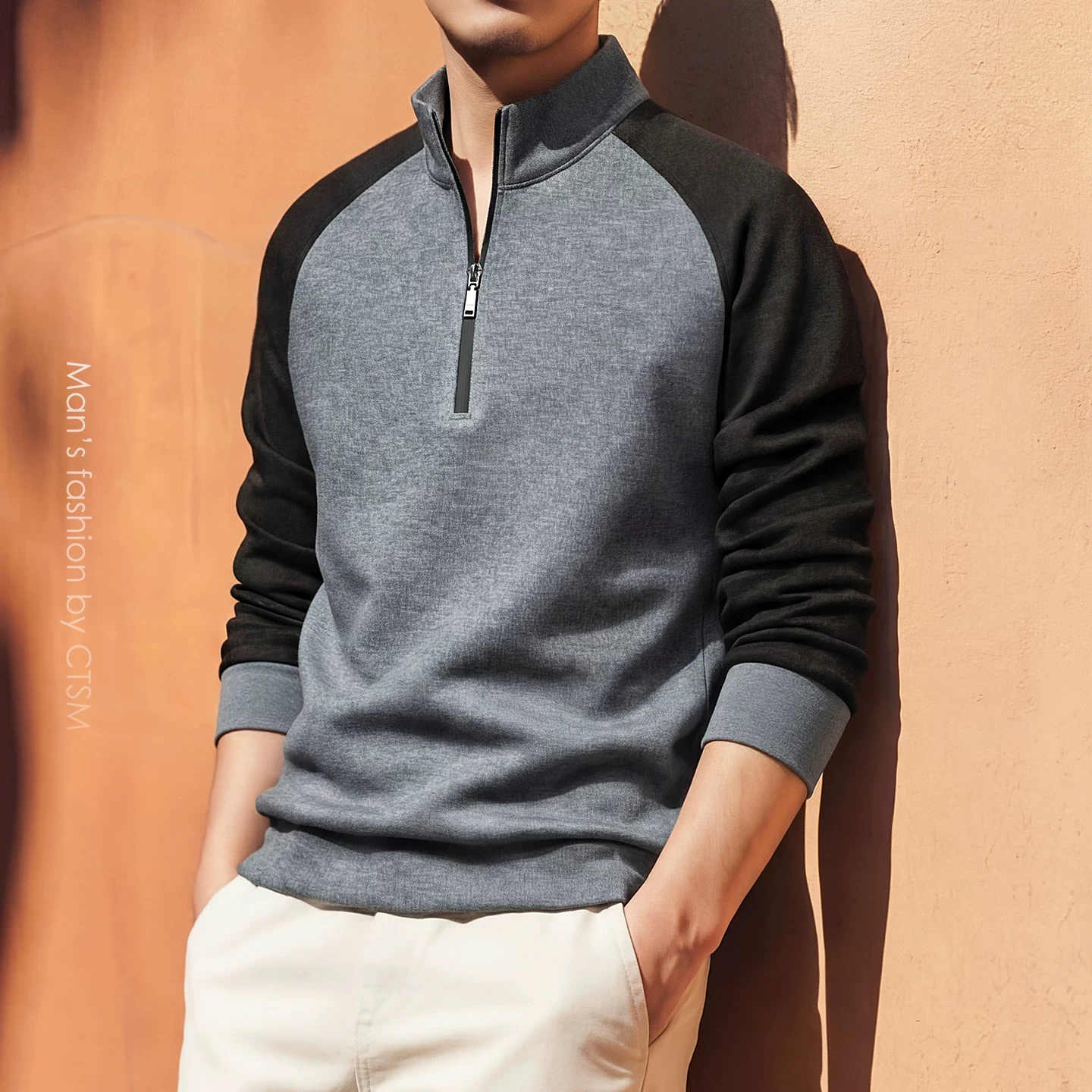 OH088: Áo sweatshirt nam cao cấp cổ đứng, khóa kéo nửa