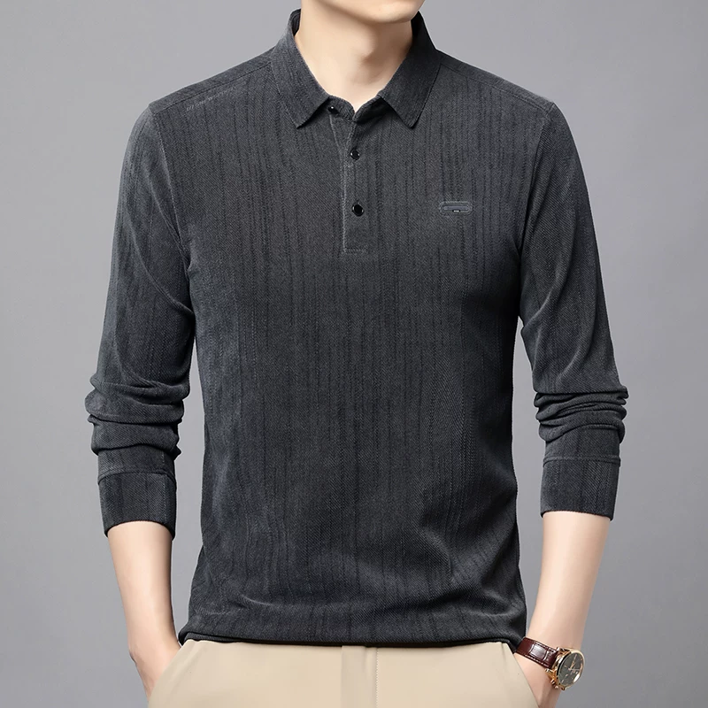 OH187: Áo thun dài tay nam Thu/Đông áo polo cao cấp màu trơn dành cho người trung niên