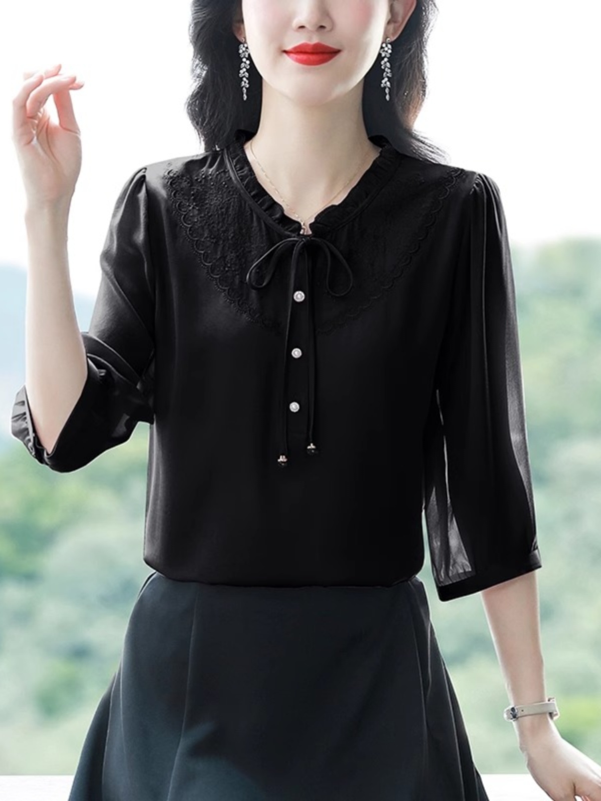 OD495: Áo sơ mi nữ lụa ngắn tay mùa hè sang trọng