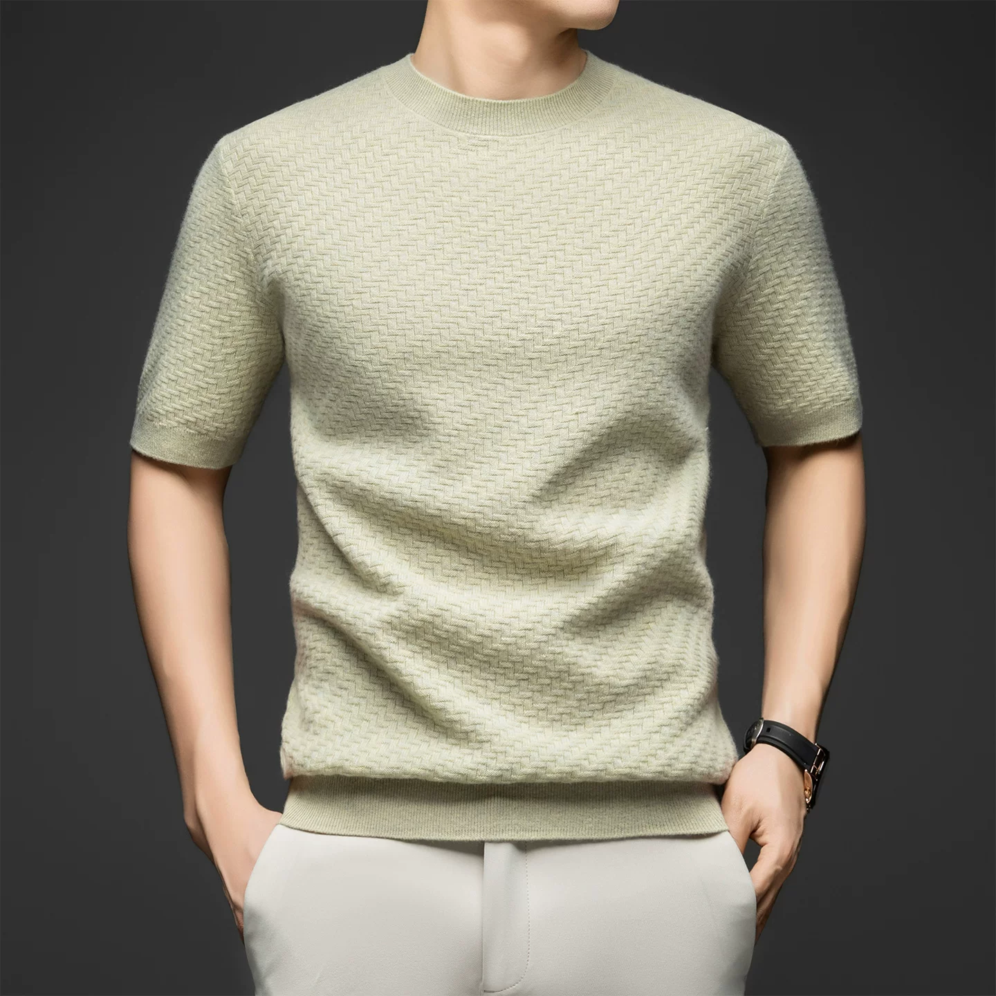 OH188: Áo len cashmere tay ngắn Old Qian dành cho nam