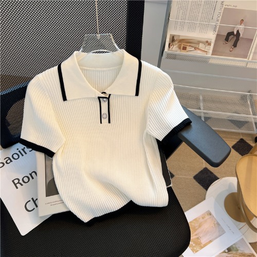 OD727: Áo len cổ polo cho nữ mùa hè Áo ngắn phong cách Hàn