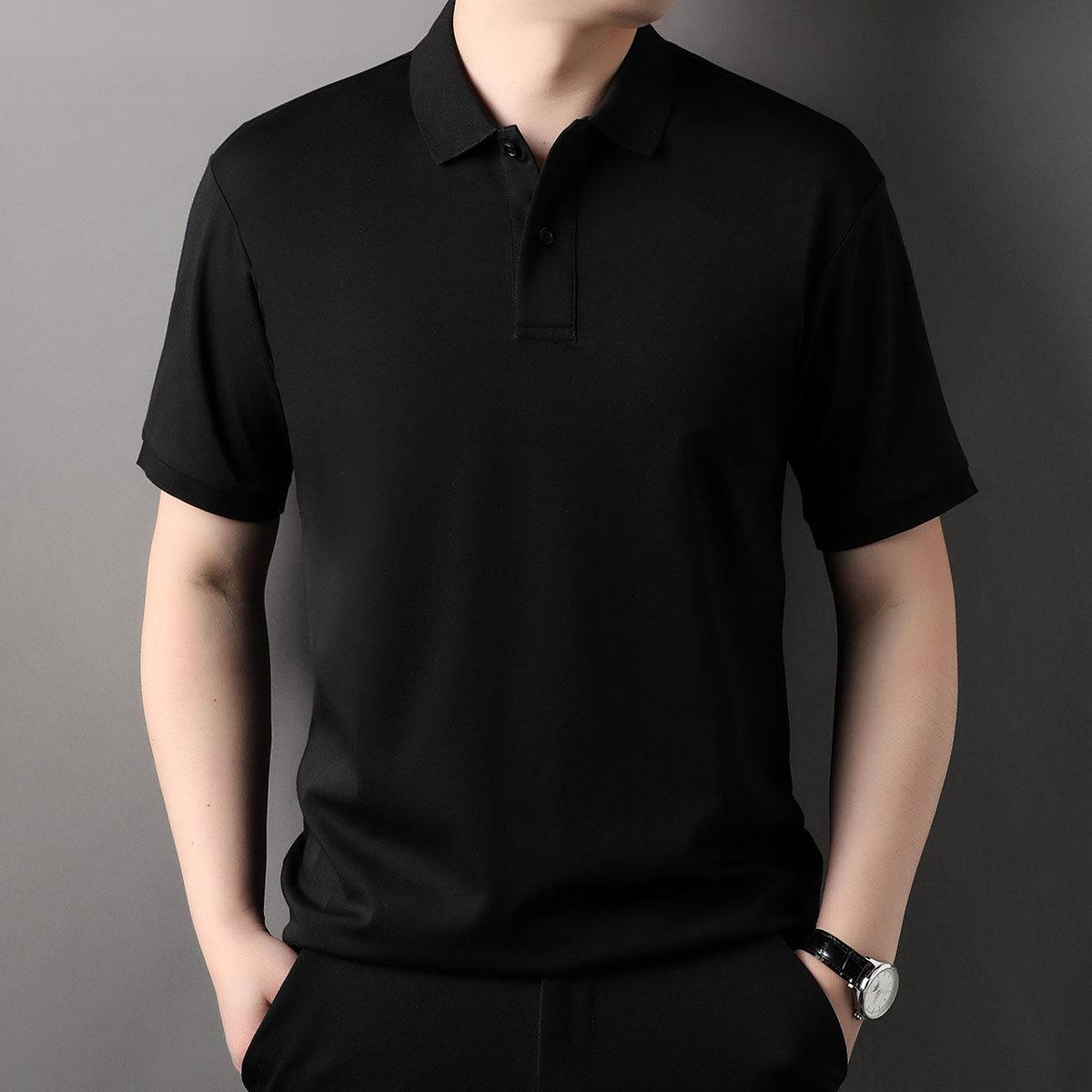 OE240: Áo thun nam cao cấp polo tay ngắn bằng vải cotton lụa lạnh thoáng khí mát mẻ cho nam cao cấp