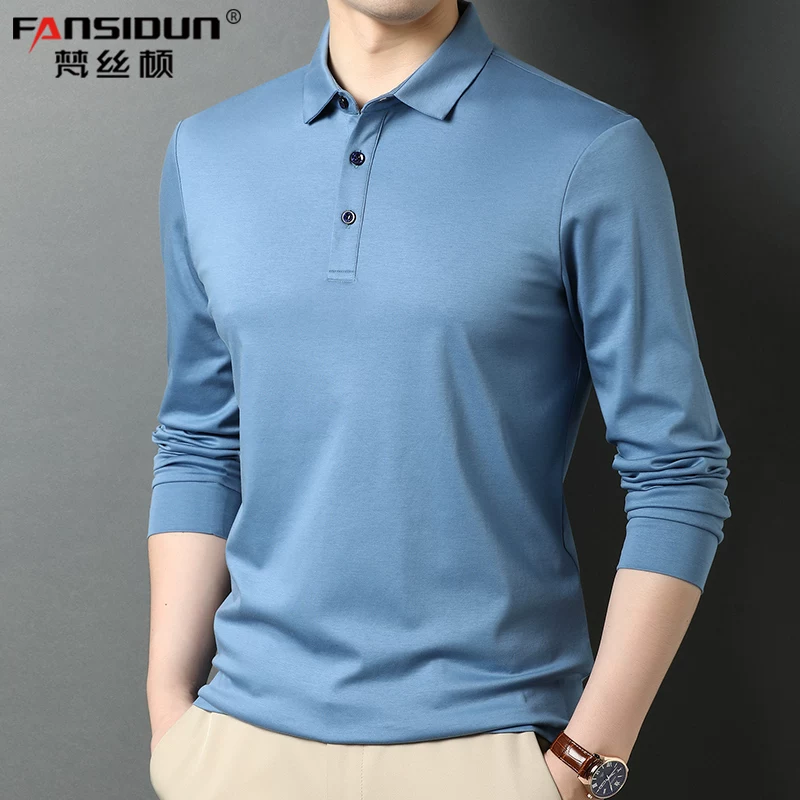 OH143: Áo thun dài tay nam bằng cotton nguyên chất, áo polo trắng