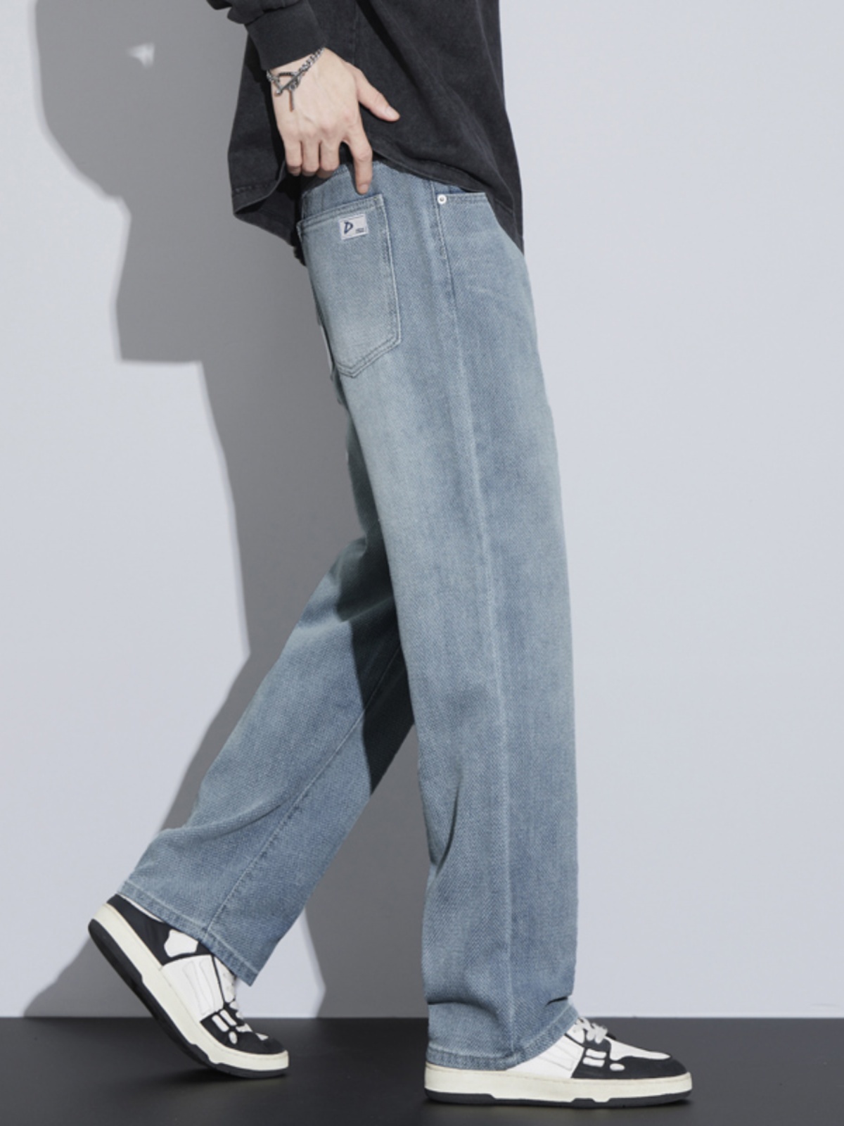 OE854: Quần jeans nam họa tiết vảy rồng Mỹ ống rộng dáng rộng