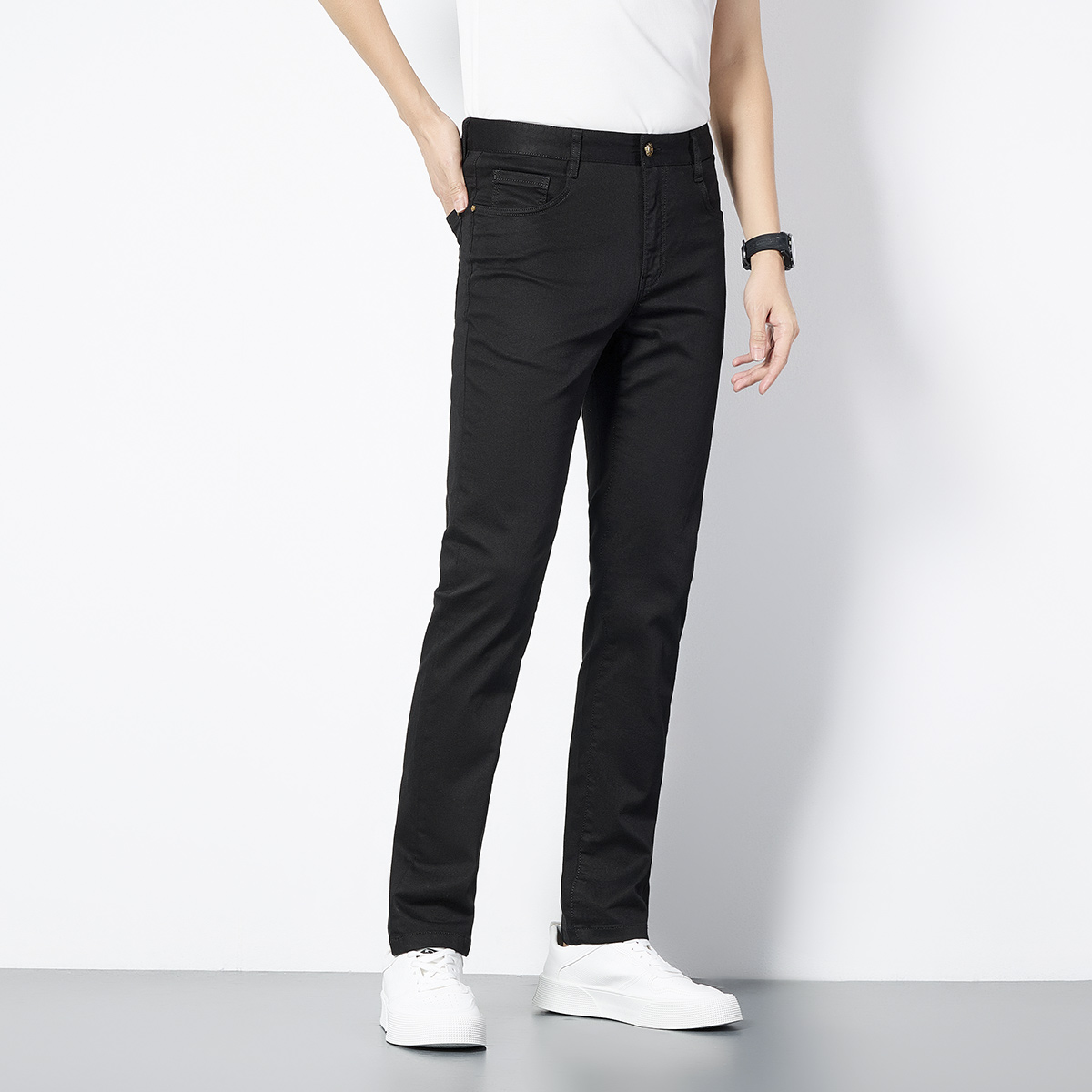 OE685: Quần jeans nam cao cấp màu trắng cotton lụa lạnh co giãn ôm vừa vặn thời trang