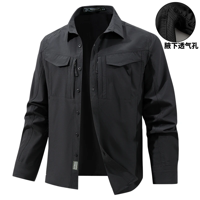 OH160: Áo sơ mi công sở dài tay nam, nhanh khô, thoáng khí, nhiều túi, dáng rộng, cỡ lớn