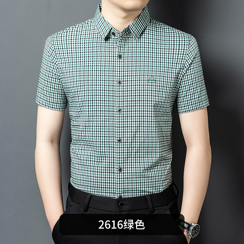 OH014: Áo sơ mi nam tay ngắn kẻ caro mỏng, kiểu dáng mùa hè, thời trang, cao cấp