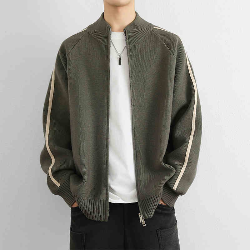 OC395: Áo khoác nam len cardigan cổ áo đứng