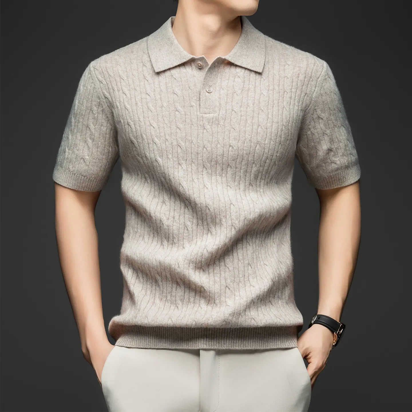OH190: Áo len cashmere tay ngắn Lao Qian Feng dành cho nam