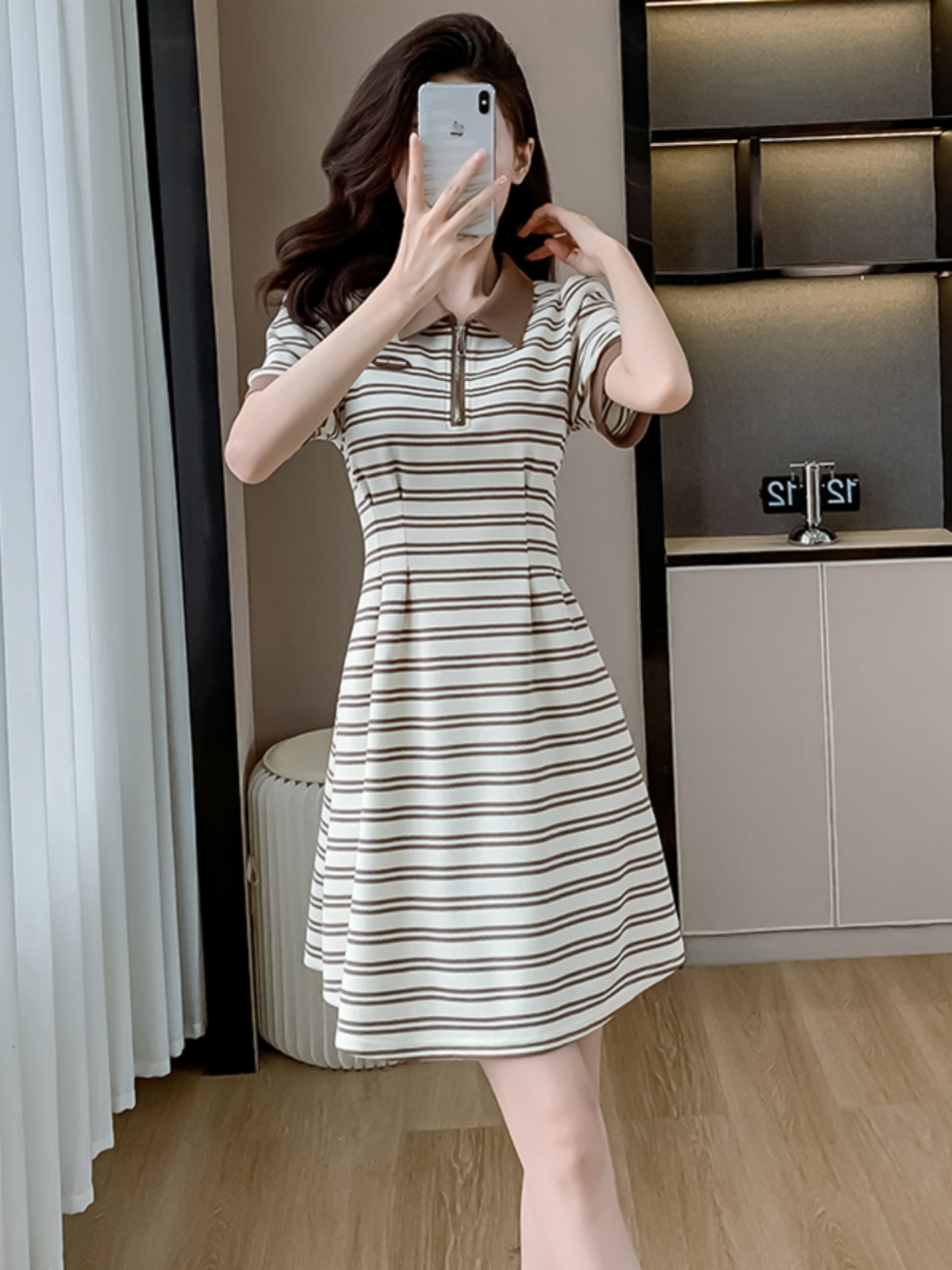 OD060: đầm kẻ sọc cổ polo trẻ trung