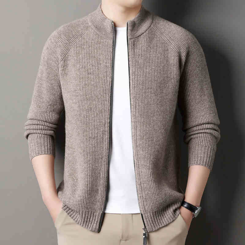 OC447: Áo Raglan len cardigan nam xuân thu cổ đứng màu trơn phong cách Hàn Quốc