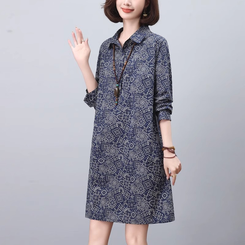 OD777: Váy hoa nữ trung niên Dài Tay Dài Cổ ao Sơ Mi