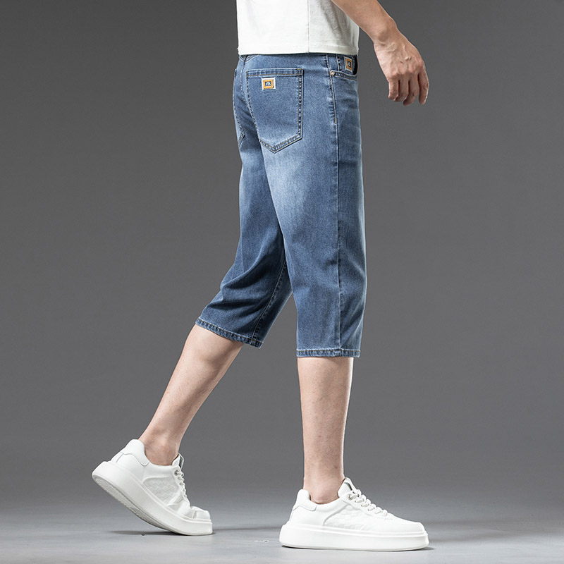 OE714: Quần short denim Tencel dài vừa phải nam cao cấp