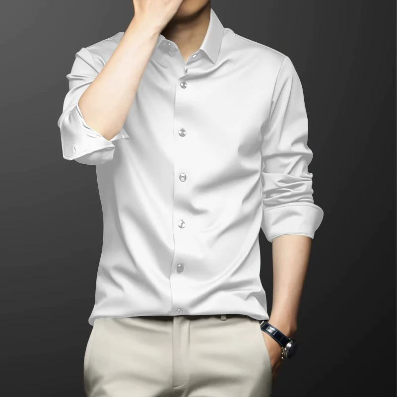 OH053: Áo sơ mi lụa tơ tằm cao cấp dành cho nam, tay dài, không nhăn