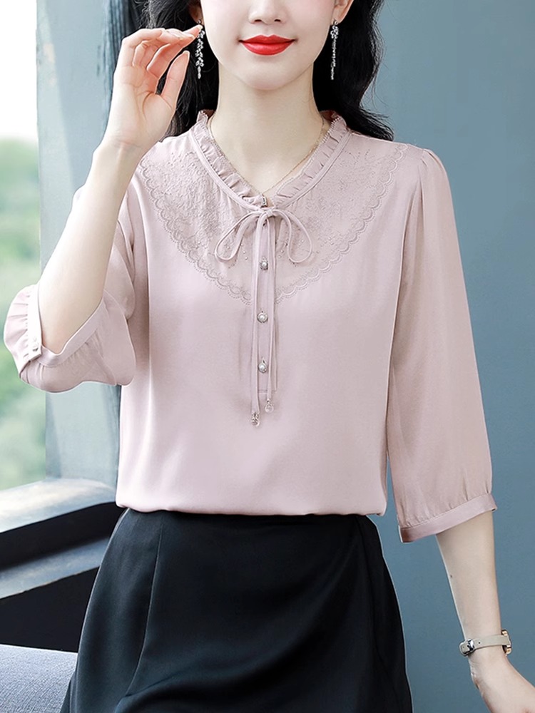 OD495: Áo sơ mi nữ lụa ngắn tay mùa hè sang trọng