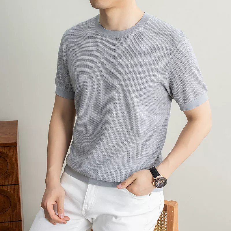 OH152: Áo thun ngắn tay nam dệt kim mỏng, kiểu dáng casual