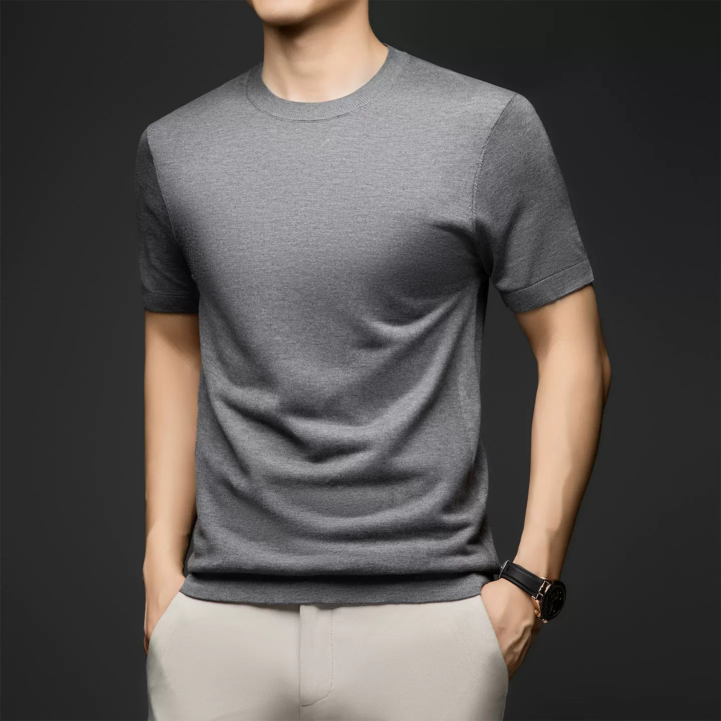 OH151: Áo thun ngắn tay nam 100% Lyocell, cổ tròn