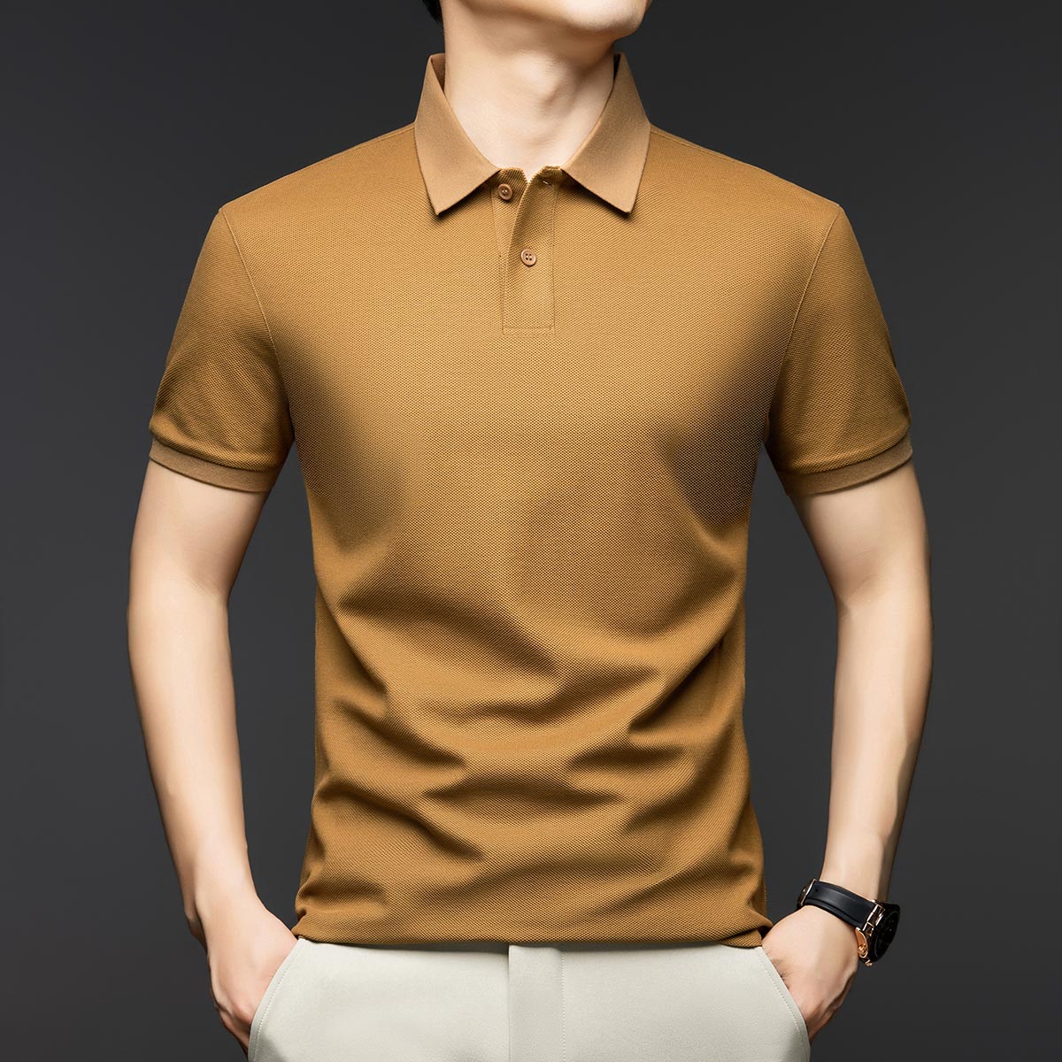 OE704: Áo thun nam cao cấp tay ngắn Tencel cotton pique Áo thun polo ve áo mùa hè