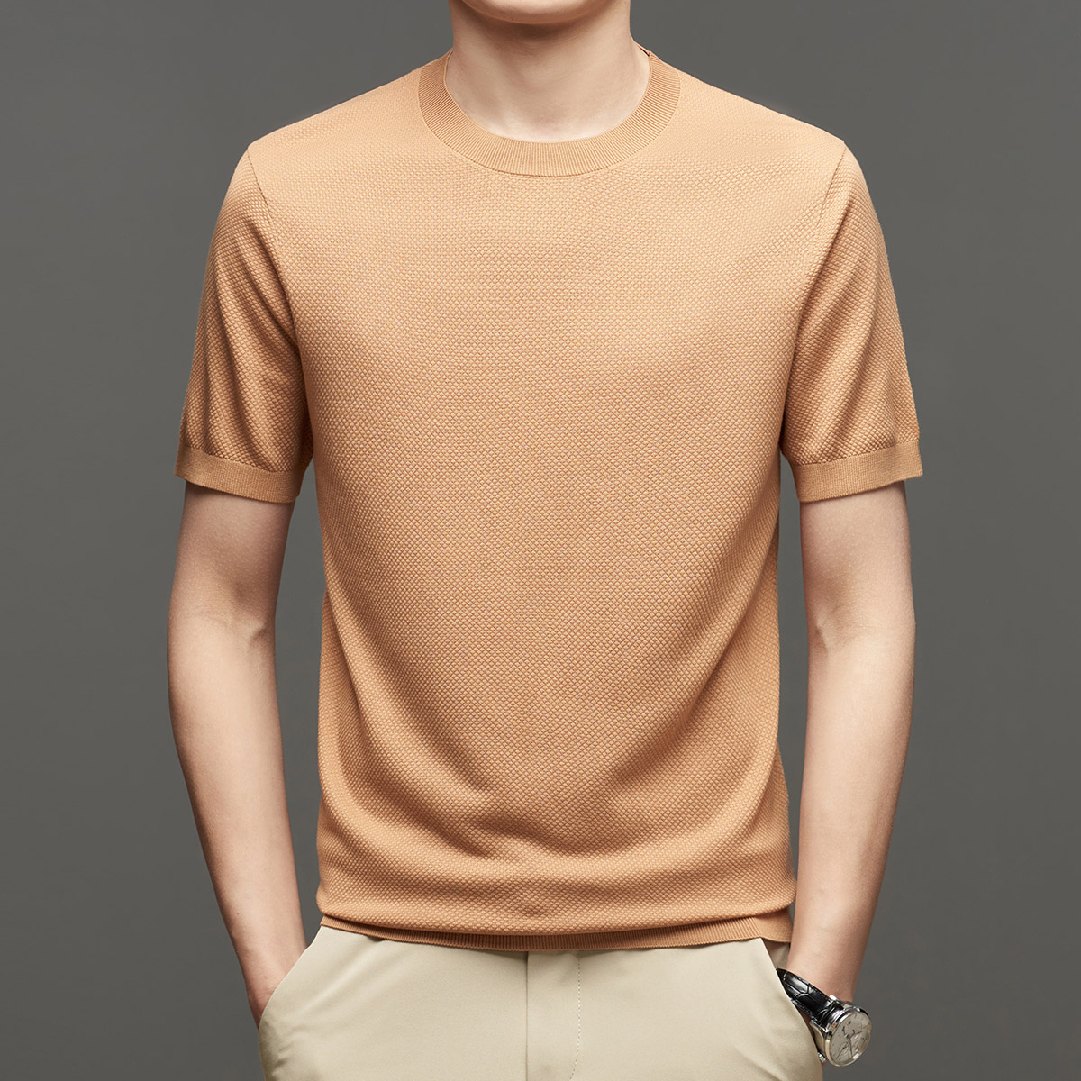 OD358: Áo thun nam dệt kim Tencel cổ tròn cao cấp Hàn Quốc