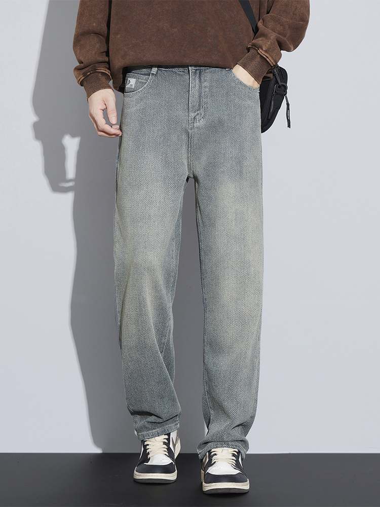 OE854: Quần jeans nam họa tiết vảy rồng Mỹ ống rộng dáng rộng