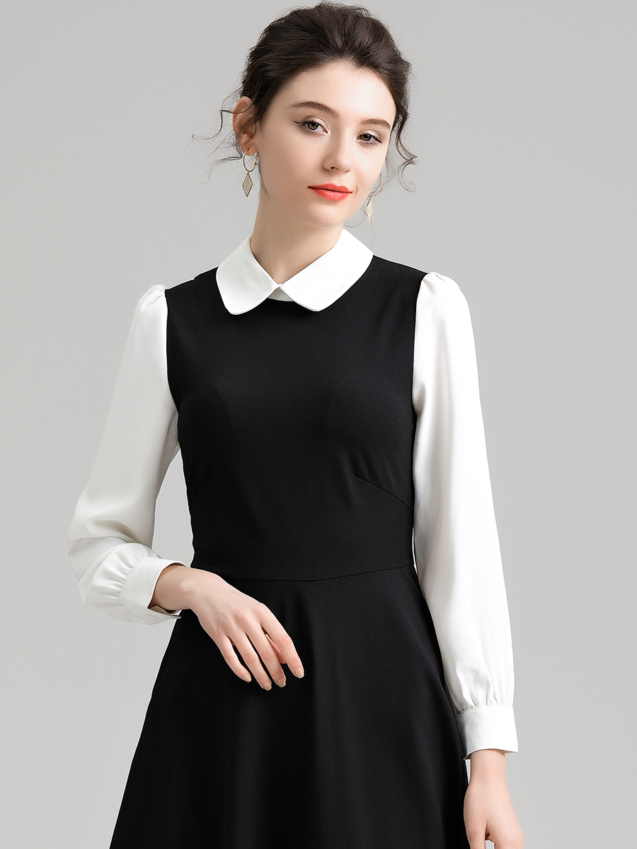 Mã C016: đầm cổ sen dài tay Phong cách Pháp