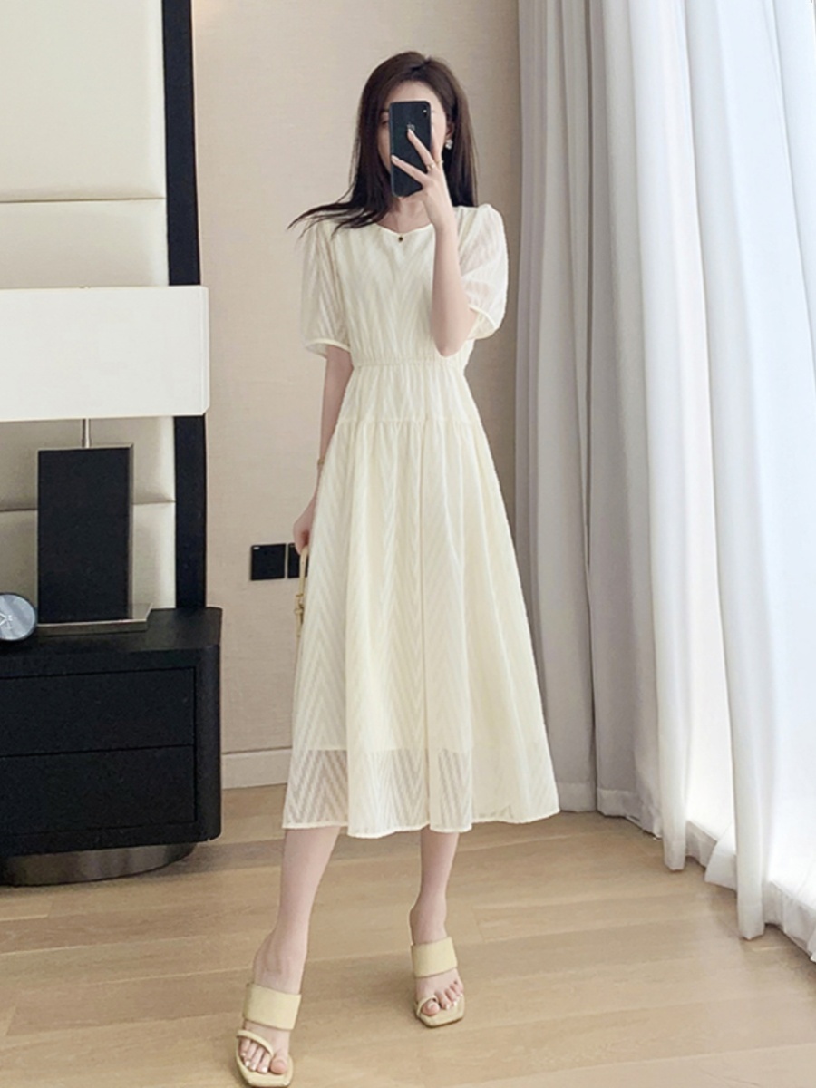 OD565: Váy trắng ngắn tay Váy chữ A kiểu Pháp nhẹ nhàng