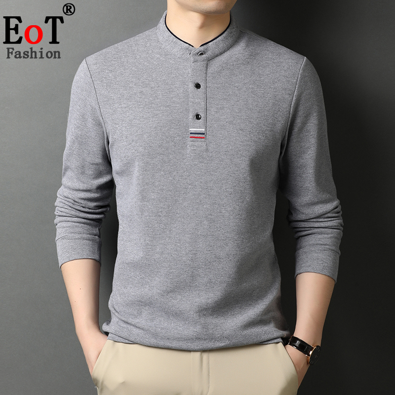 OE286: Áo thun nam cao cấp dài tay cổ đứng cotton dành cho nam cao cấp trung niên