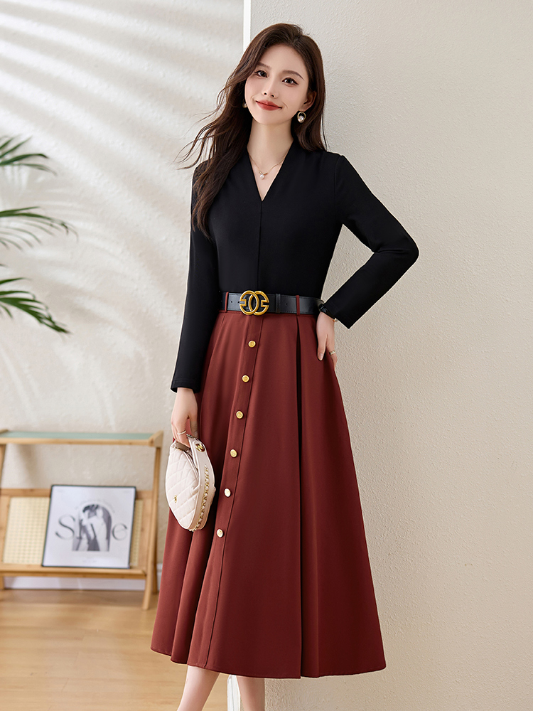 OD651: Đầm cổ chữ V nữ mùa xuân