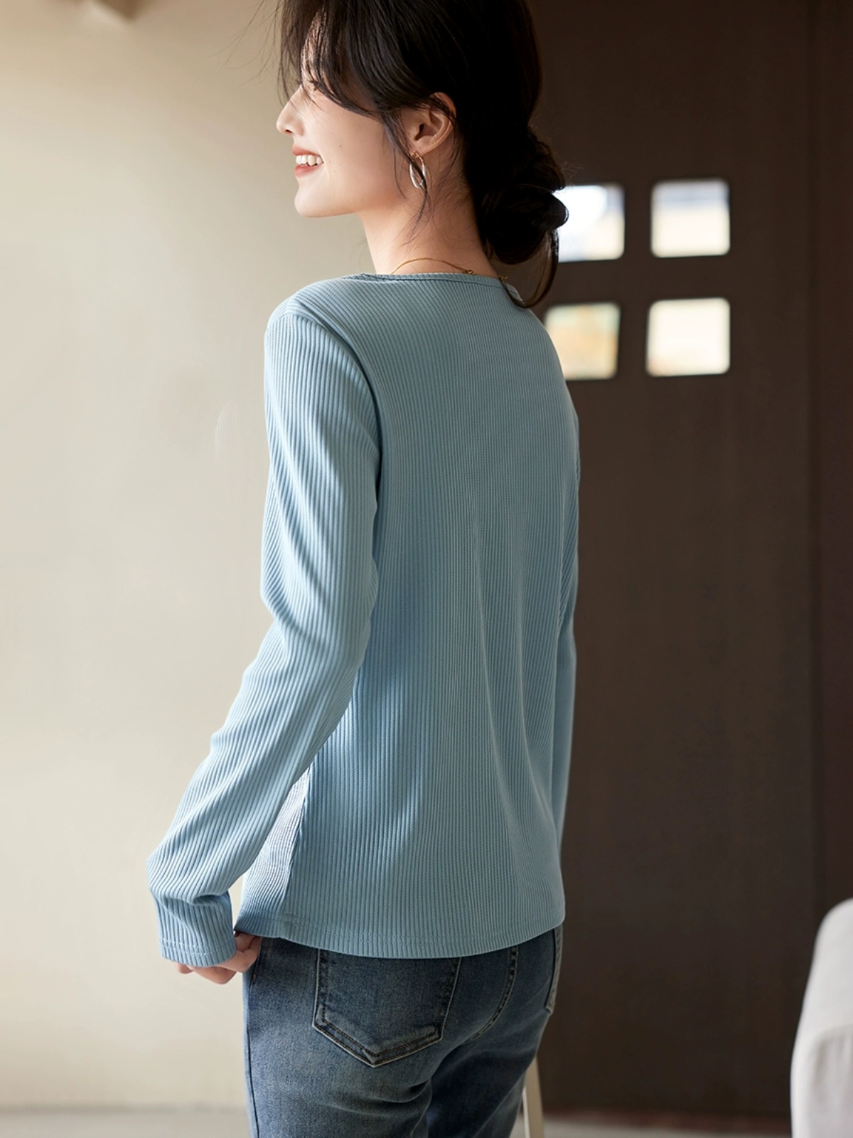 OD107: áo thun nữ dài tay phối màu cao cấp len sơ mi