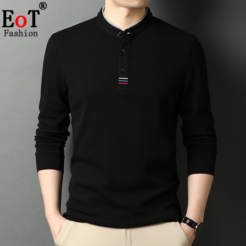 OE286: Áo thun nam cao cấp dài tay cổ đứng cotton dành cho nam cao cấp trung niên