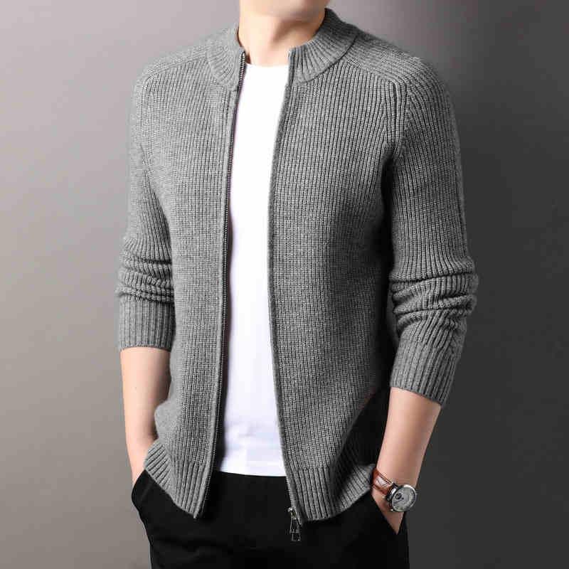 C140: Áo khoác nam len cardigan dây kéo áo len cổ đứng