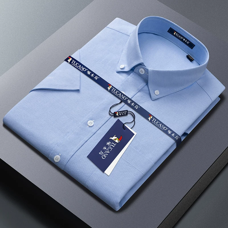 OH007: Áo sơ mi nam tay ngắn màu trắng chất liệu vải Oxford cotton nguyên chất