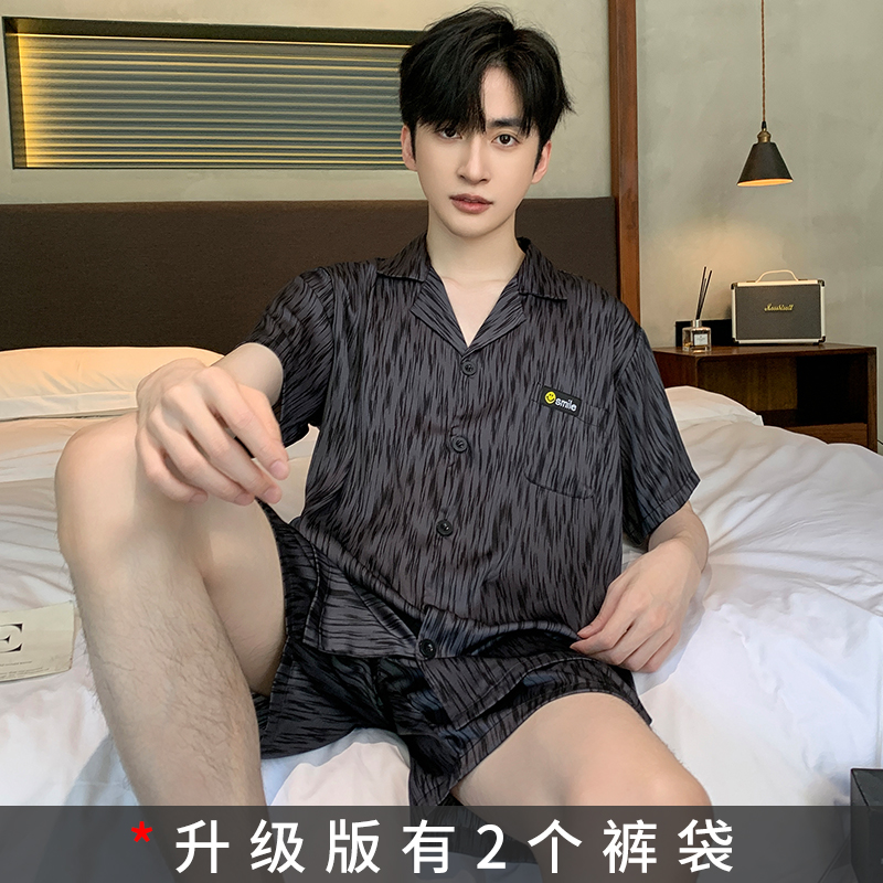 OE489: bộ đồ ngủ nam SPNN mùa hè lụa băng tay ngắn quần short mặc nhà