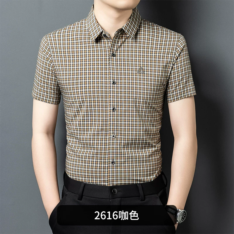 OH014: Áo sơ mi nam tay ngắn kẻ caro mỏng, kiểu dáng mùa hè, thời trang, cao cấp