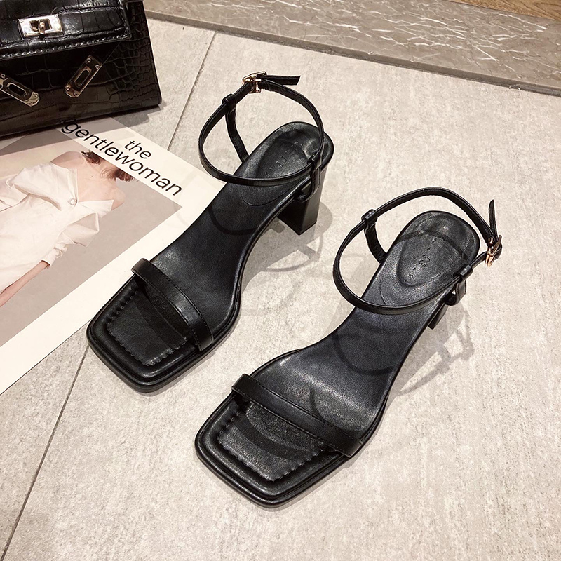 OE434: Giày cao gót đế dày kiểu Pháp khóa sandal nữ