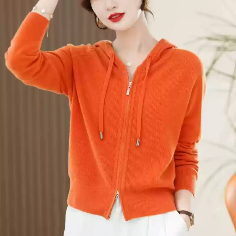 OD1043: Áo khoác nữ ngoài Áo len cashmere có mũ cardigan nữ