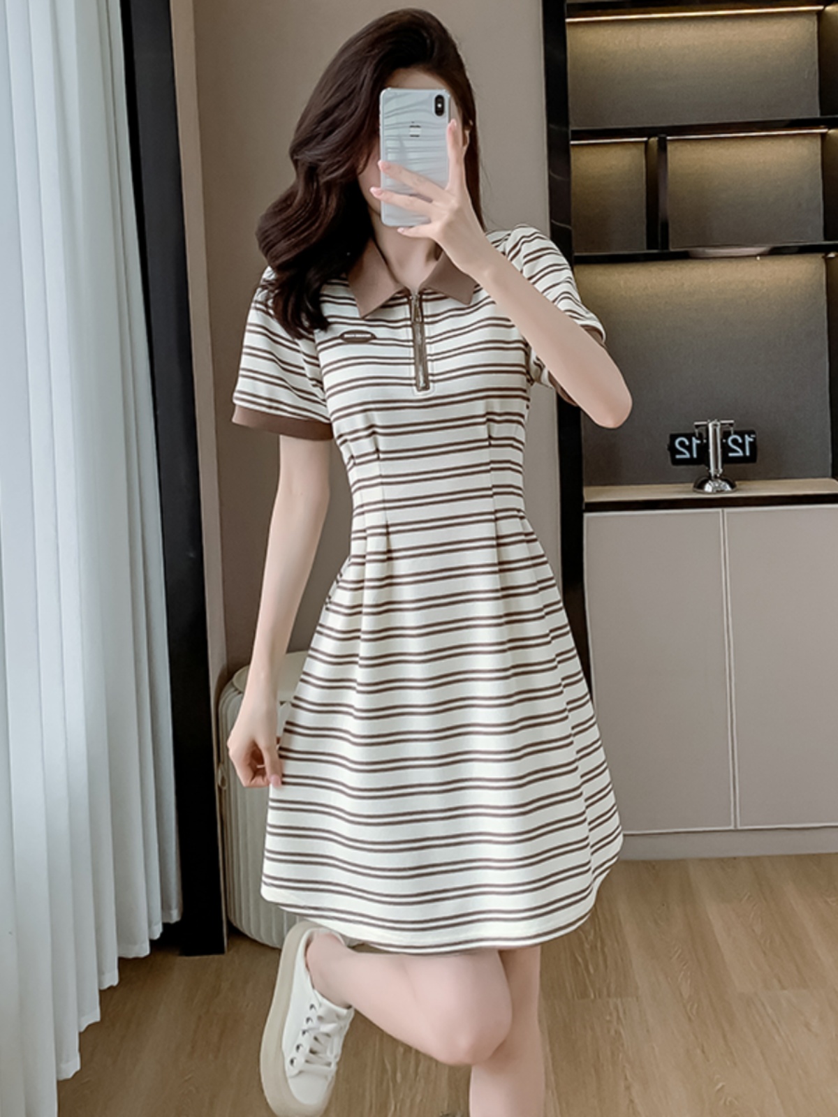 OD060: đầm kẻ sọc cổ polo trẻ trung