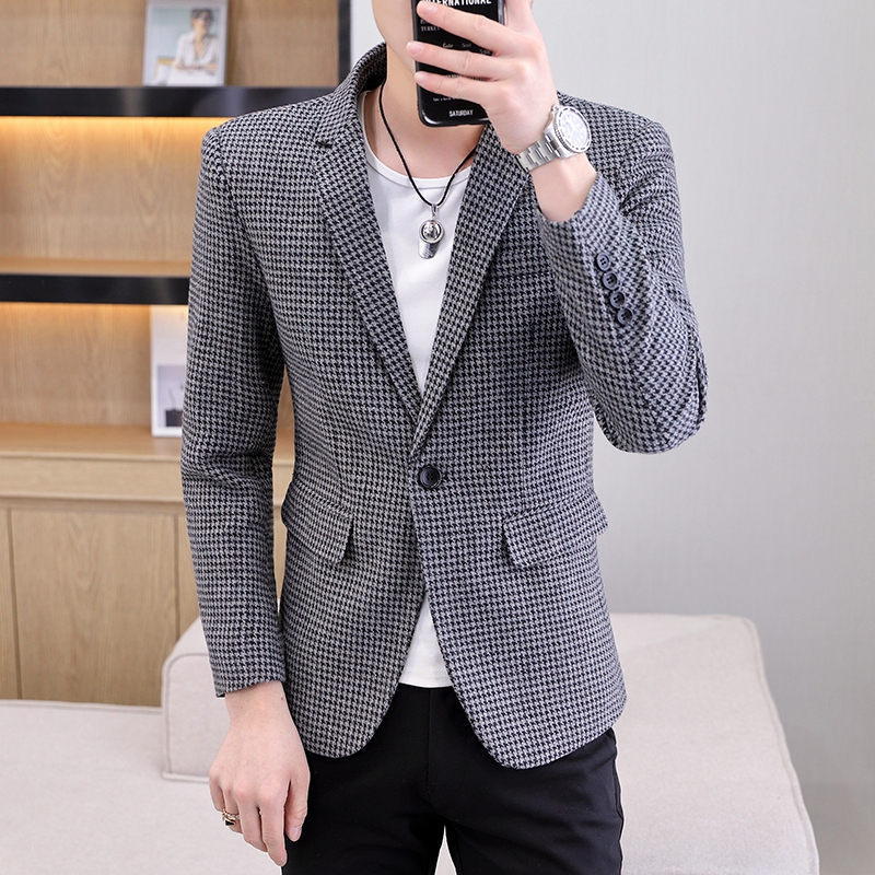OE466: áo khoác vest nam cao cấp đơn giản kẻ sọc caro mùa xuân thu trẻ trung